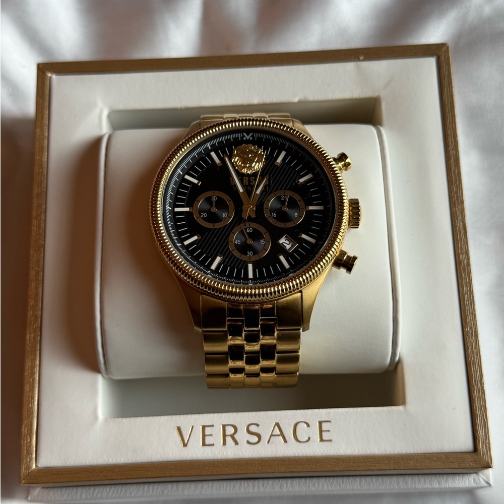 Versace Gold Chronograph Watch with Black Dial